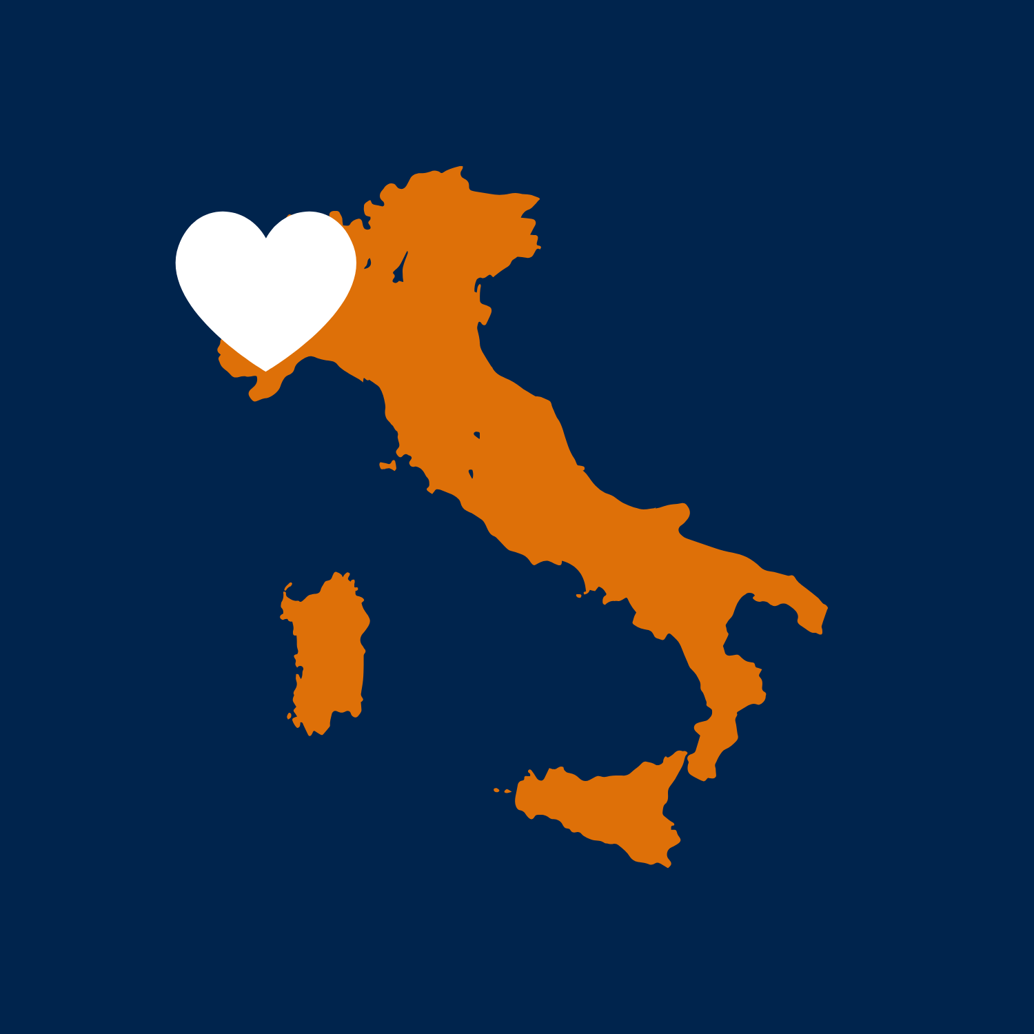Graphic of Italy with a heart on it.