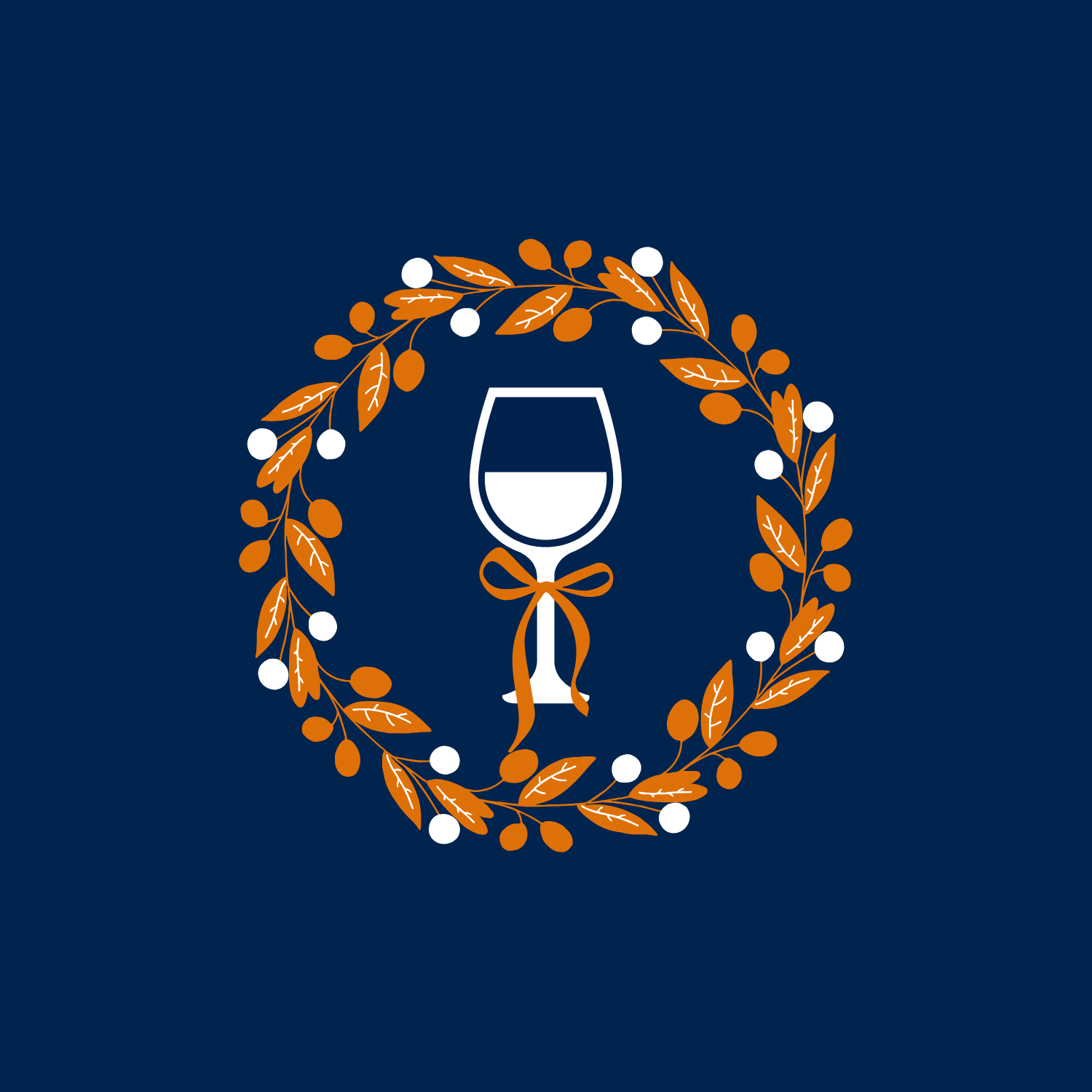 Wine Glass Icon graphic in a holiday wreath.