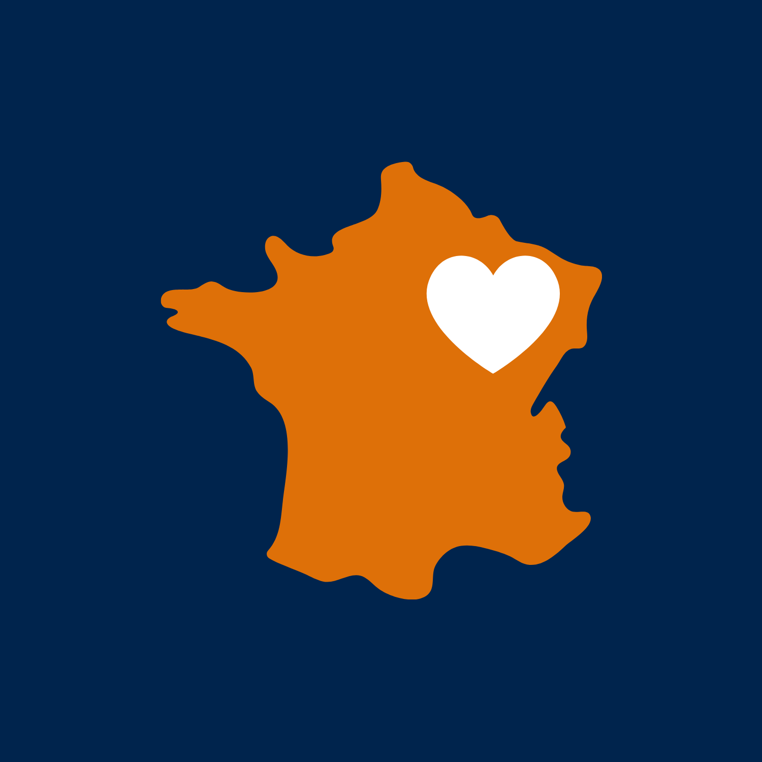 Blue and orange graphic with a heart on it.