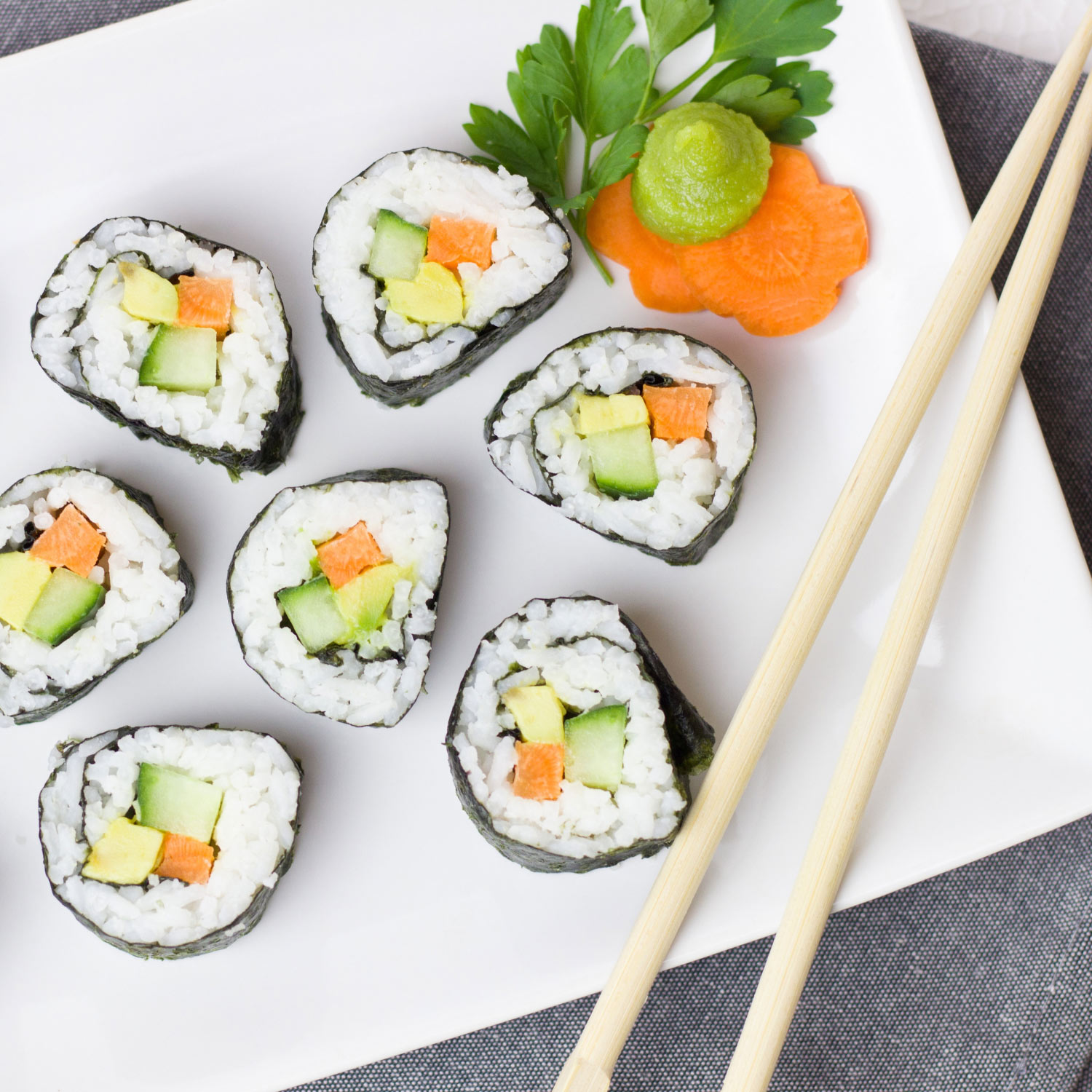 Photo of a plat eof sushi.