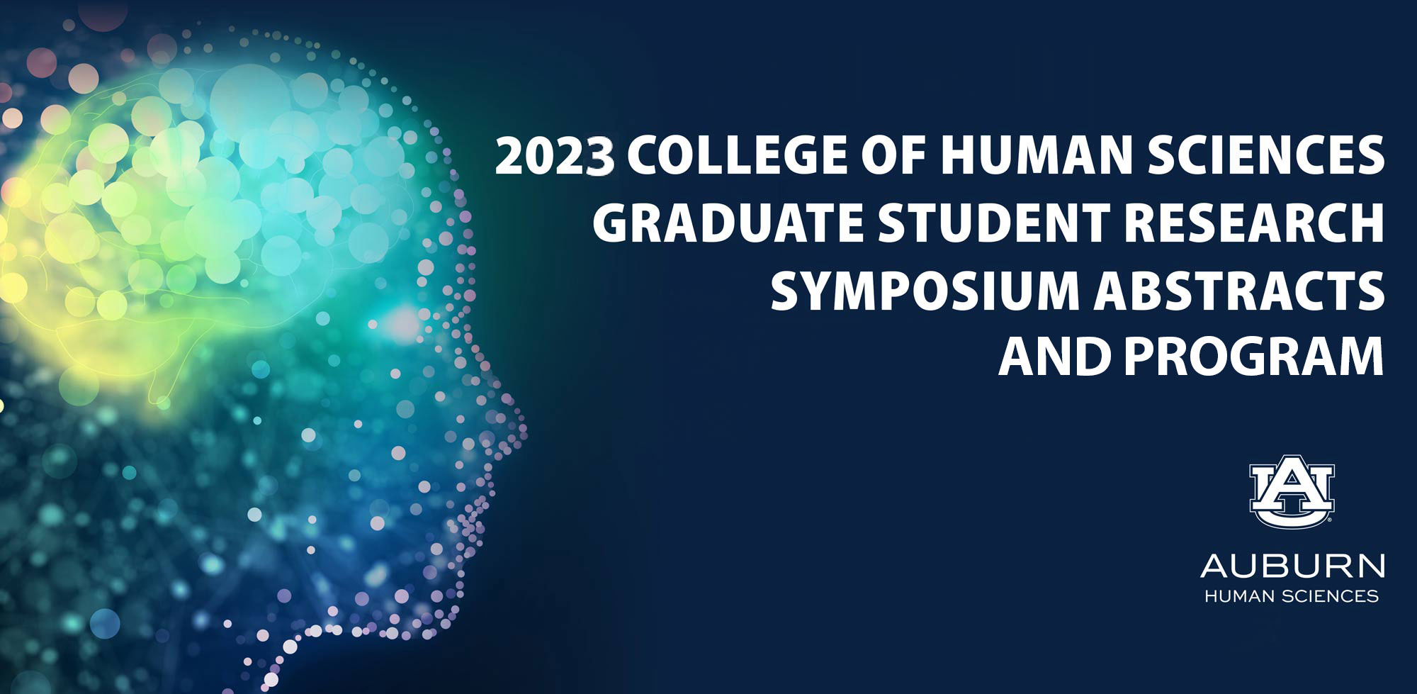 Abstract glowing dots in the shape of a human head on a blue backgroud.